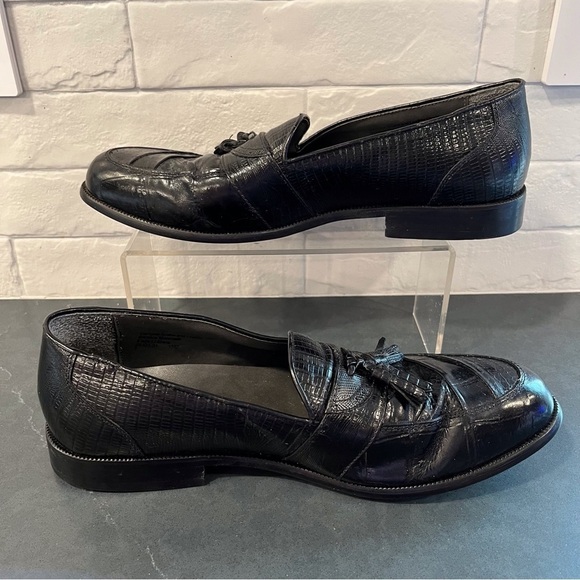 Stacy Adams sz 11 black snakeskin leather tassel loafers - Picture 2 of 16